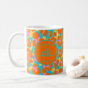 Monogram Orange and Blue Leopard Coffee Mug