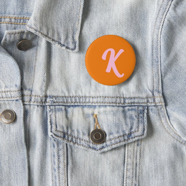 Monogram orange and pink 6 cm round badge (In Situ)