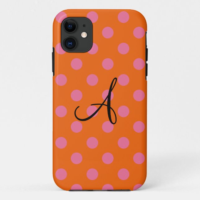 Monogram orange and pink polka dots Case-Mate iPhone case (Back)