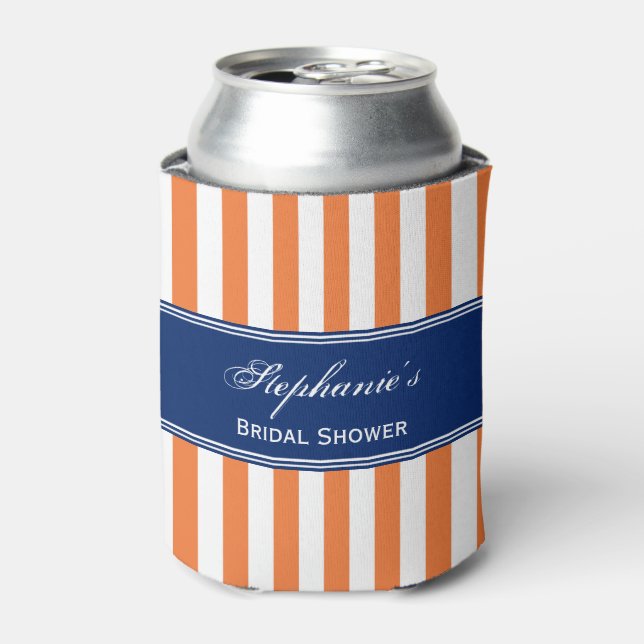 Monogram Orange and White Stripes with Royal Blue Can Cooler (Can Front)