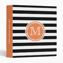 Monogram: Orange Black And White Stripe Binder