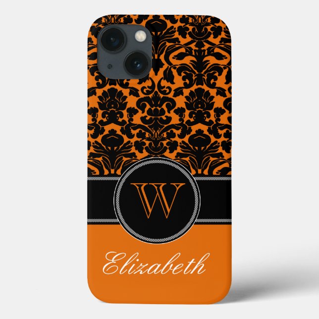 Monogram Orange, Black, White Damask iPad Air Case (Back)