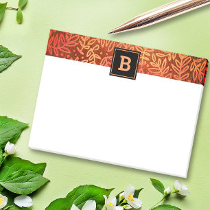 Monogram orange botanical leaf pattern modern  post-it notes