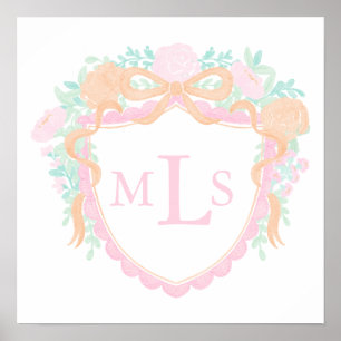 Monogram Orange Fall Pumpkin Crest Party Sign