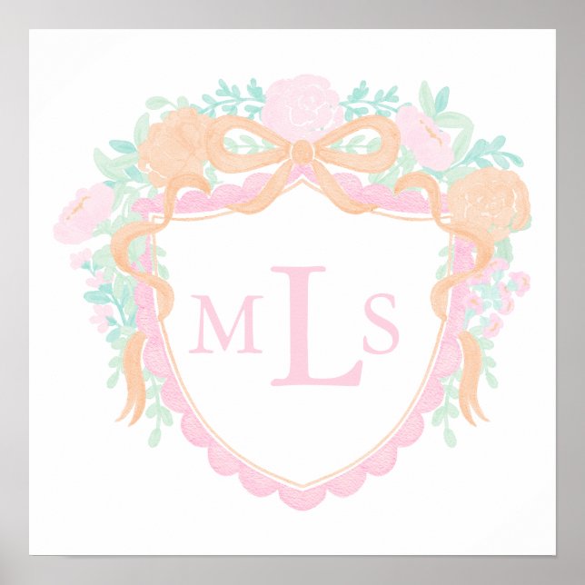 Monogram Orange Fall Pumpkin Crest Party Sign (Front)