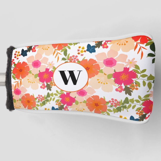 Monogram Orange Floral Golf Head Cover (Front)