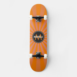 Monogram Orange Funky Sun Rays Pattern Skateboard