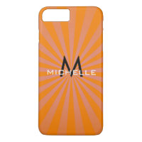 Monogram Orange Funky Sun Rays Retro Stripes