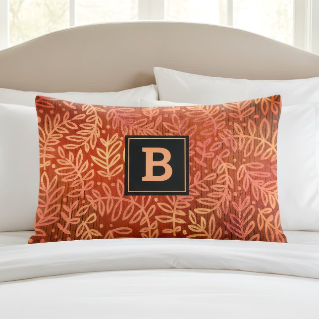 Monogram orange gold ombre leaf pattern modern pillowcase (Creator Uploaded)