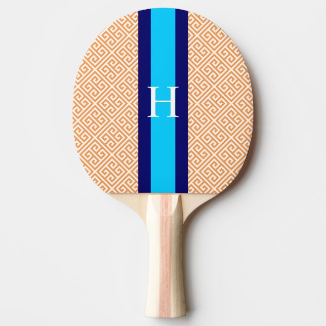 Monogram Orange Greek Key Ping Pong Paddle (Front)