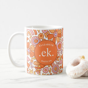 Monogram Orange Groovy Retro Coffee Mug