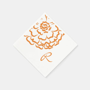 Monogram Orange Marigold Flower Floral Wedding Napkin