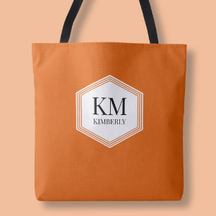 Monogram Orange Modern Elegant Simple Custom Name Tote Bag