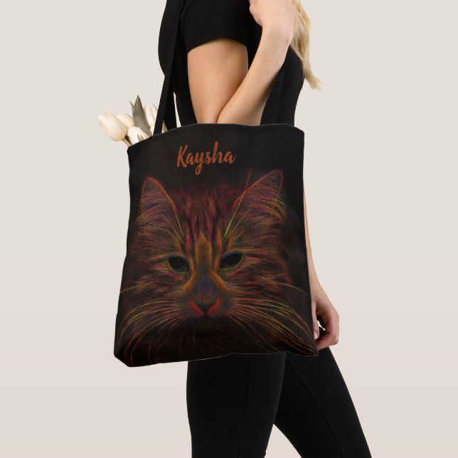 Monogram Orange Rust Copper Cat Photo Art Tote Bag (Close Up)