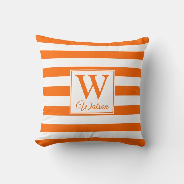 Monogram | Orange Stripes | Fun Modern Cushion (Front)