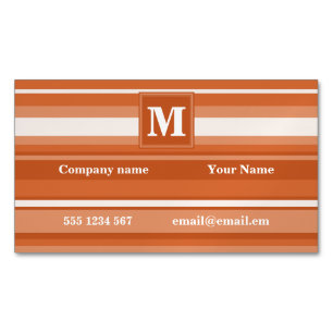 Monogram orange stripes magnetic business card