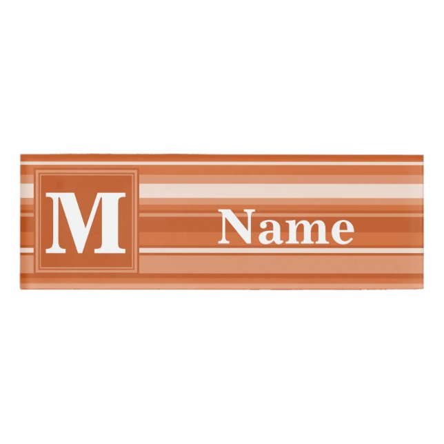 Monogram orange stripes name tag (Front)