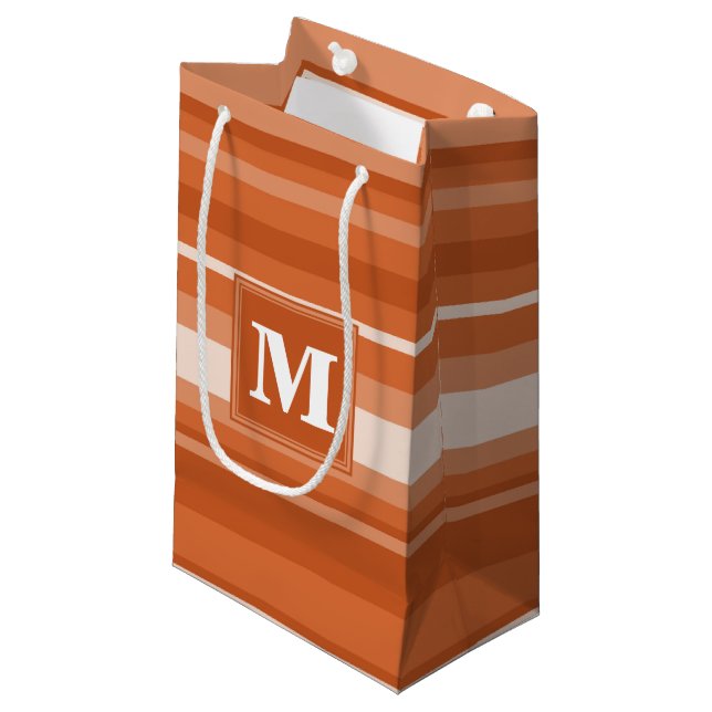 Monogram orange stripes small gift bag (Front Angled)