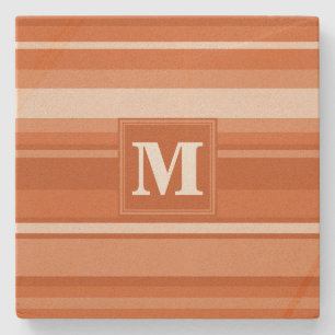 Monogram orange stripes stone coaster