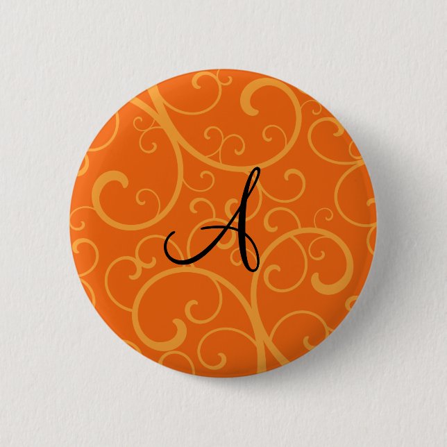 Monogram orange swirls 6 cm round badge (Front)