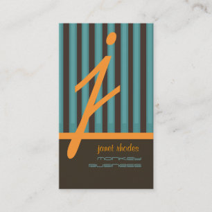 Monogram orange/teal/chocolate stripes business card