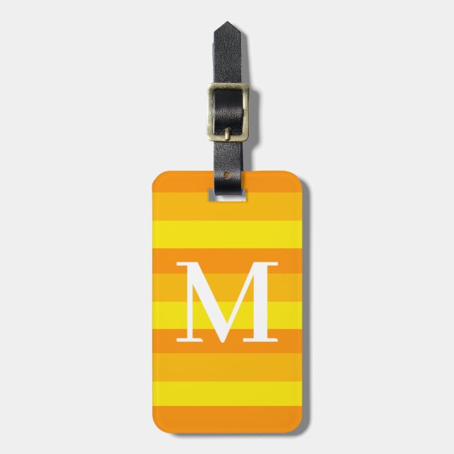 Monogram Orange Tritone Striped Luggage Tag (Front Vertical)