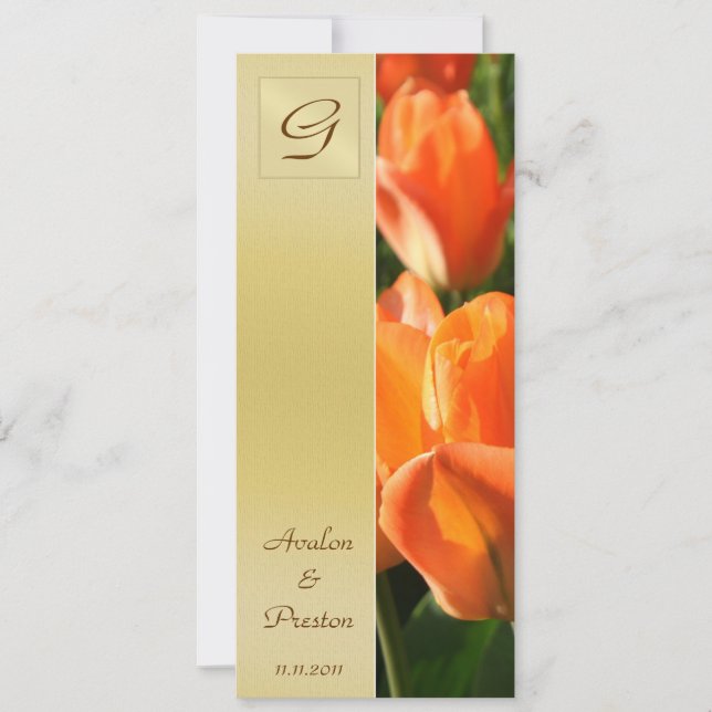 Monogram Orange Tulip  Wedding Program Invitation (Front)