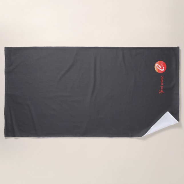 Monogram orange wavy letter C grey beach towel (Front)