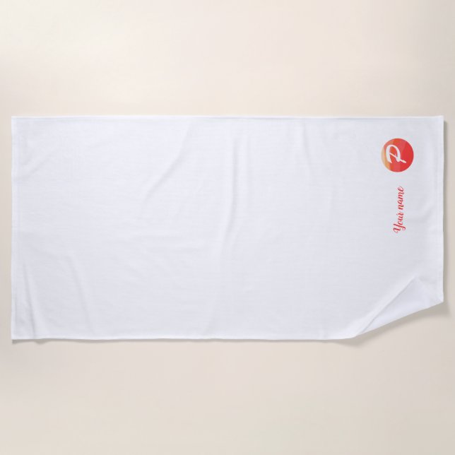 Monogram orange wavy letter P beach towel (Front)
