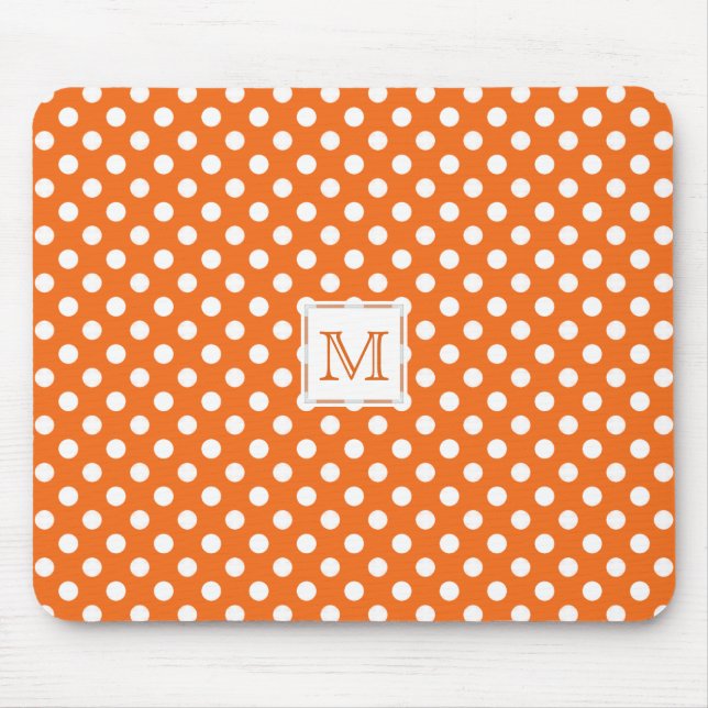 Monogram: Orange & White Polka-Dot Mousepad (Front)
