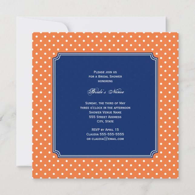 Monogram Orange, White Polka Dot with Royal Blue Invitation (Front)
