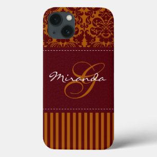 Monogram Orange, Wine Damask Stripe iPad Air Case