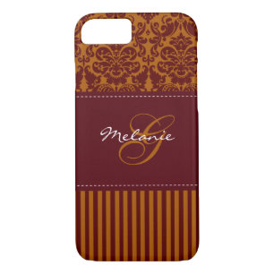 Monogram Orange, Wine Damask Stripe iPhone 7 Case