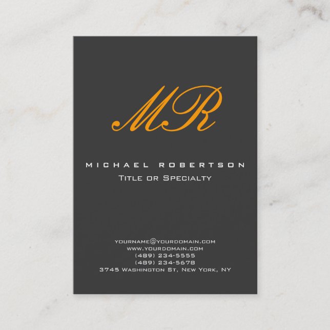 Monogram Orange Yellow Grey Chubby Business Card (Front)