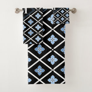 Monogram Oriental Blue Sakura Pattern Bath Towel Set