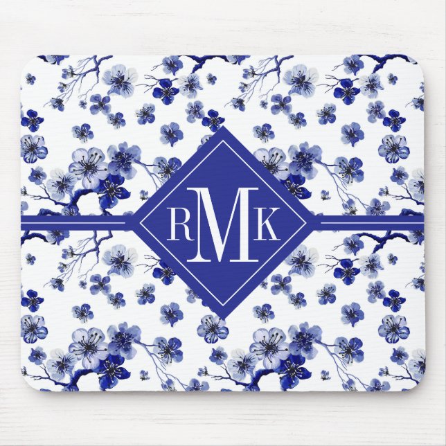 Monogram | Oriental Sakura Branch Pattern Mouse Pad (Front)