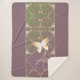 Monogram Ornate Rose Sherpa Blanket