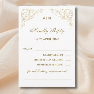 Monogram Ornate Vintage Baroque Wedding RSVP Card 