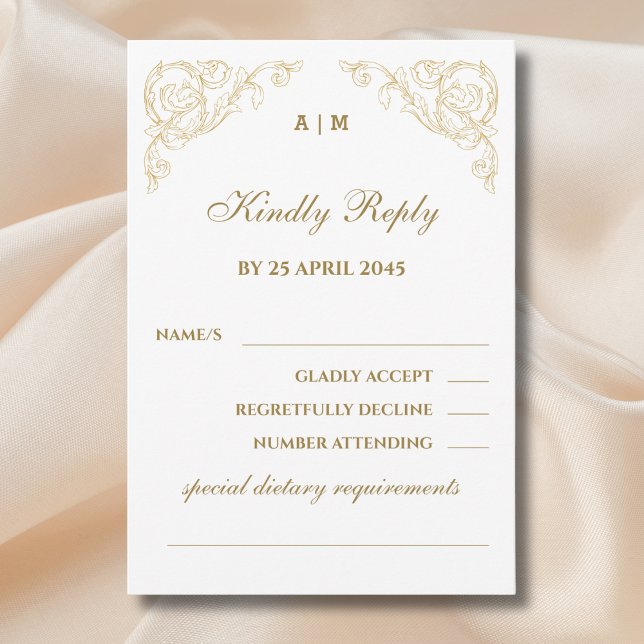 Monogram Ornate Vintage Baroque Wedding RSVP Card  (Creator Uploaded)