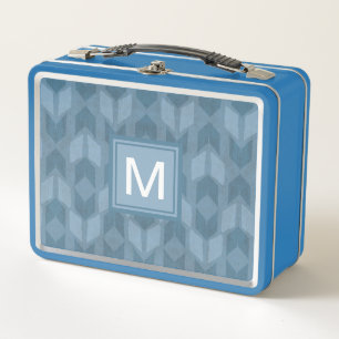 Monogram   Outdoor Geo Step   Blue Arrow Pattern Metal Lunch Box