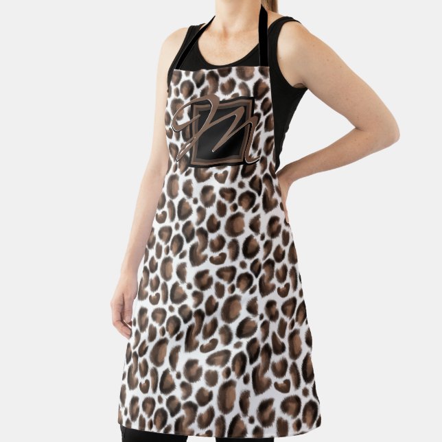 Monogram Outside The Box Black Brown Leopard Print Apron (Insitu)