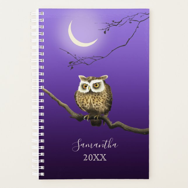 Monogram Owl Night Moonlight Deep Blue Planner (Front)