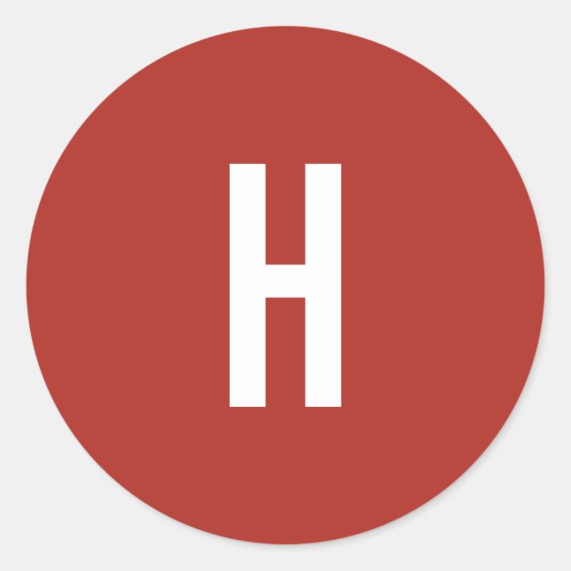 Monogram Own Name Initial Minimalist Brick Red Classic Round Sticker (Front)