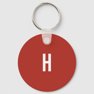 Monogram Own Name Initial Minimalist Brick Red Key Ring
