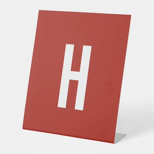 Monogram Own Name Initial Minimalist Brick Red Pedestal Sign (Front)