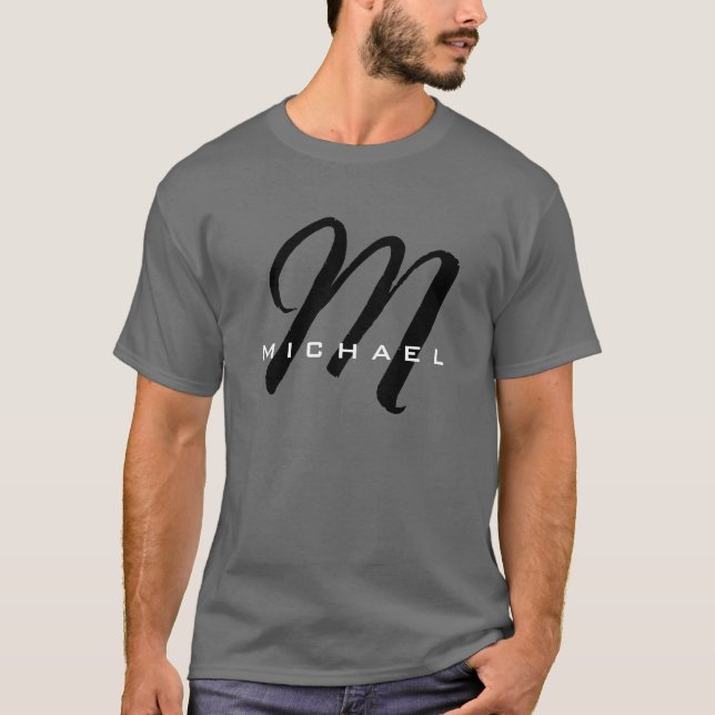 Monogram Own Name Initial Modern Plain Minimalist T-Shirt (Front)