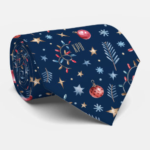 Monogram, Oxford Blue Stars & Holiday Lights Tie