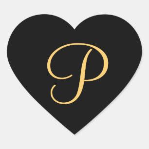 Monogram P, gold-coloured on black, Heart Sticker