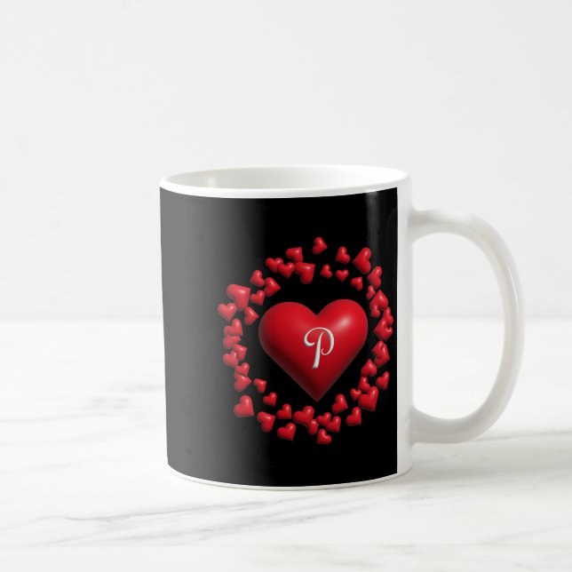 Monogram P - Heart Wreath Shape Design V2 Premium  Coffee Mug (Right)