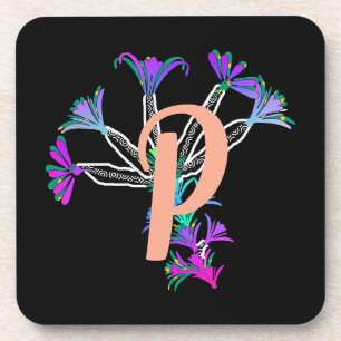 Monogram P Initial Beverage Coaster